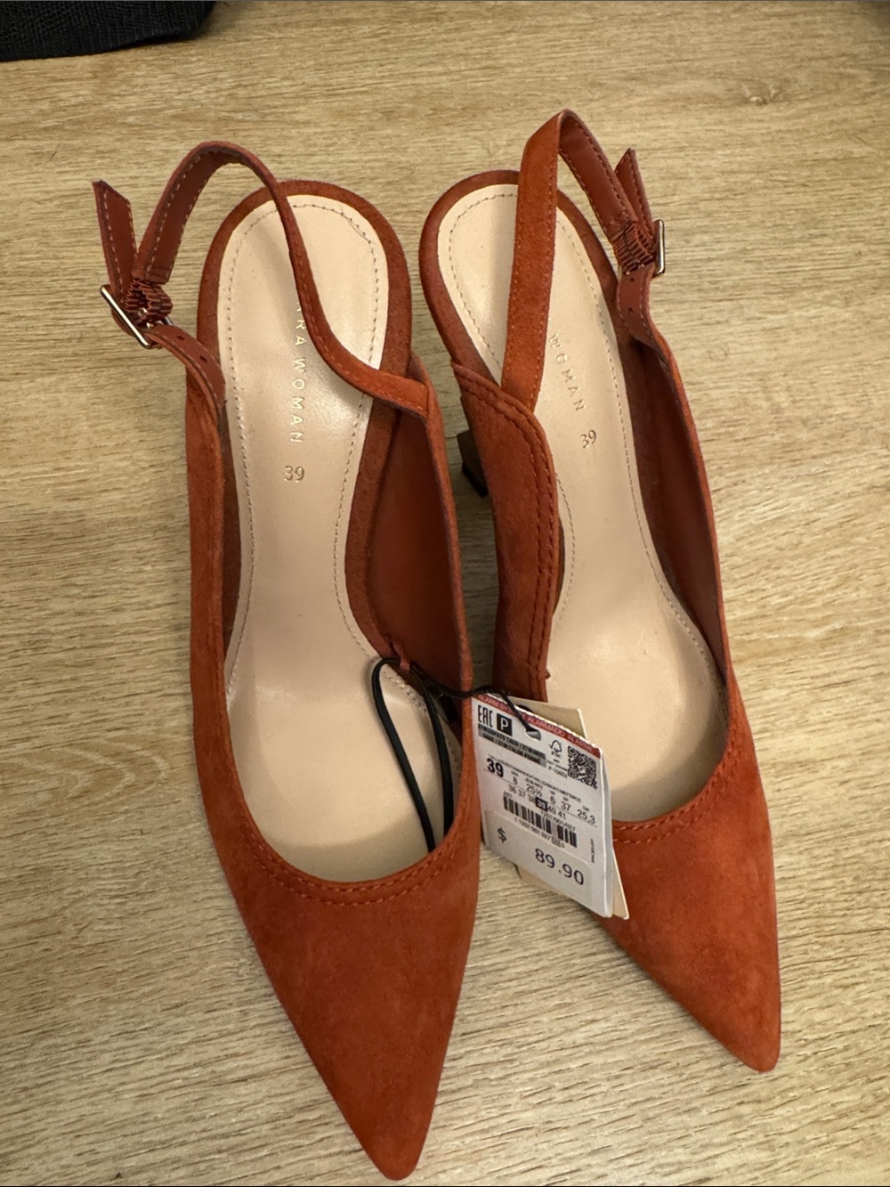 Suede Slingback Pointed-Toe Pumps in Rust - Zara